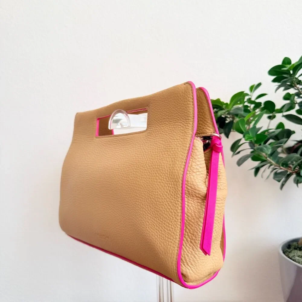 Coach Bleecker F51635 Pocket In Edgepaint Camel Pink Ruby Leather Clutch Bag